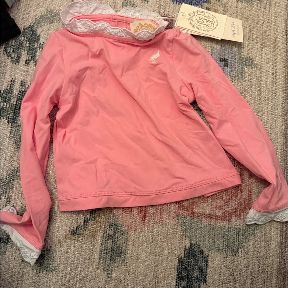 The Beaufort Bonnet Company Pink Girls' Long-Sleeve Rashguard with Lace Trim